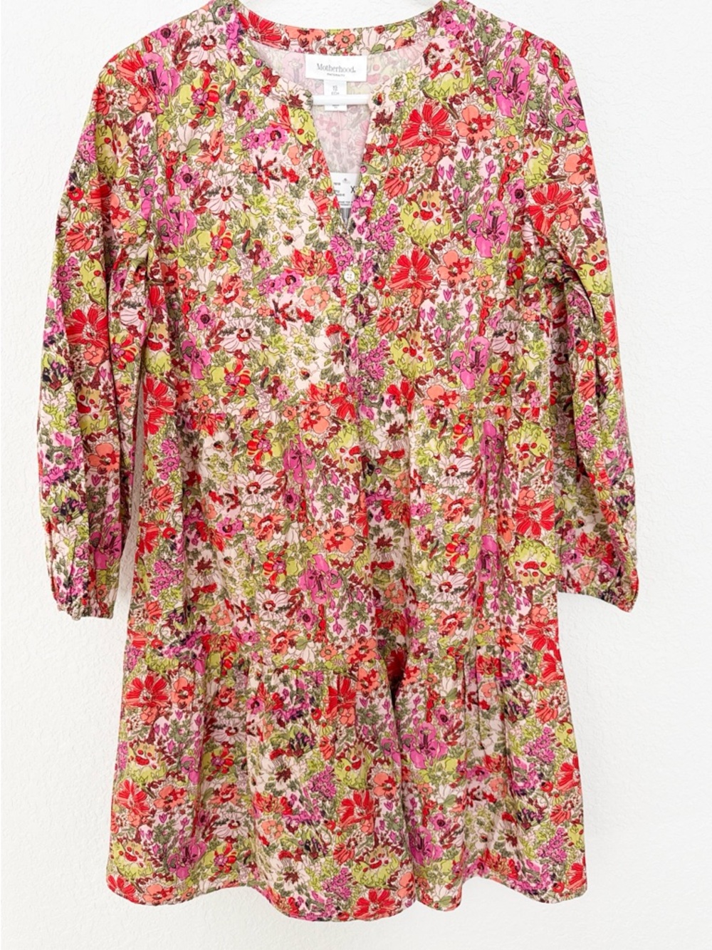 Motherhood Maternity Floral Tunic Top in Pink, Green and Coral